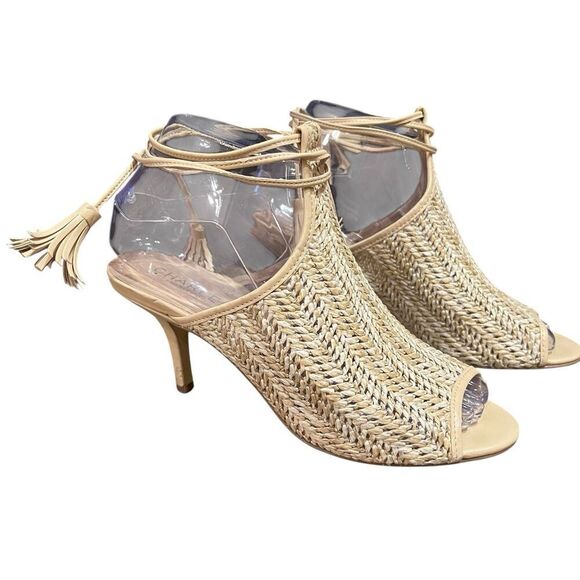 Womens Peep Toe Sandals Size 6 Natural Woven Heel Beige Niko Charles David - Picture 1 of 6